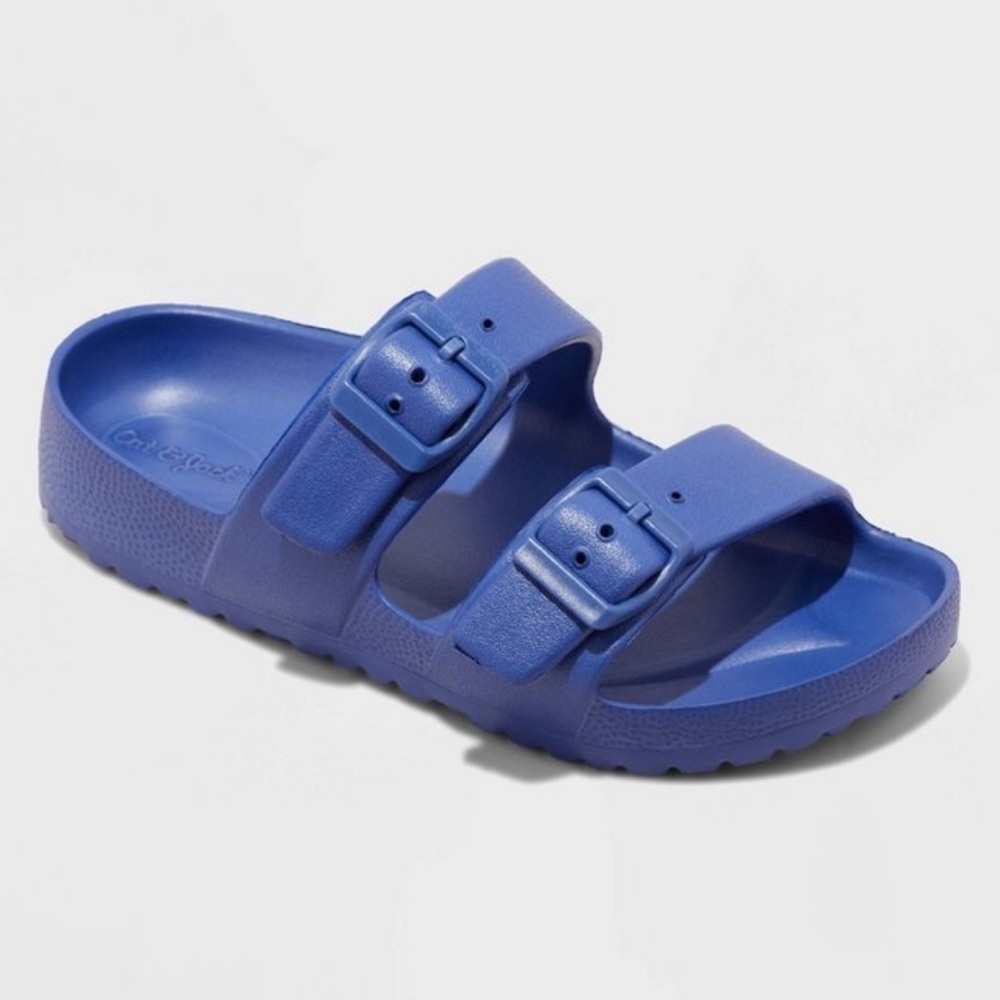 Cat & Jack Blue EVA Sandals – Double Buckle Slides (Girls Size 3)
